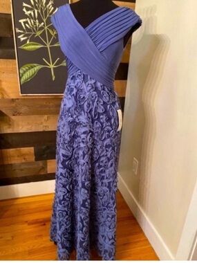 Patra NEW Crossover Pleated Front Soutache Skirted Gown Cornflower Blue Women 6